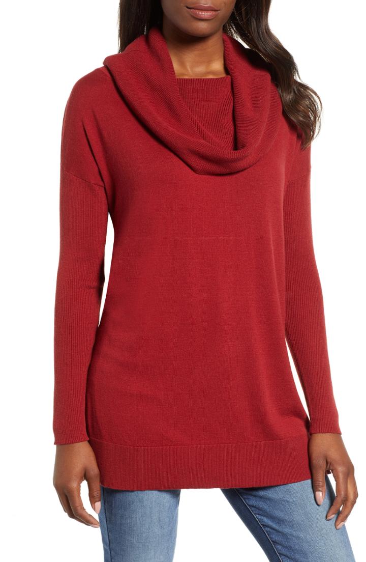 Women's Caslon Side Slit Convertible Cowl Neck Tunic - Red