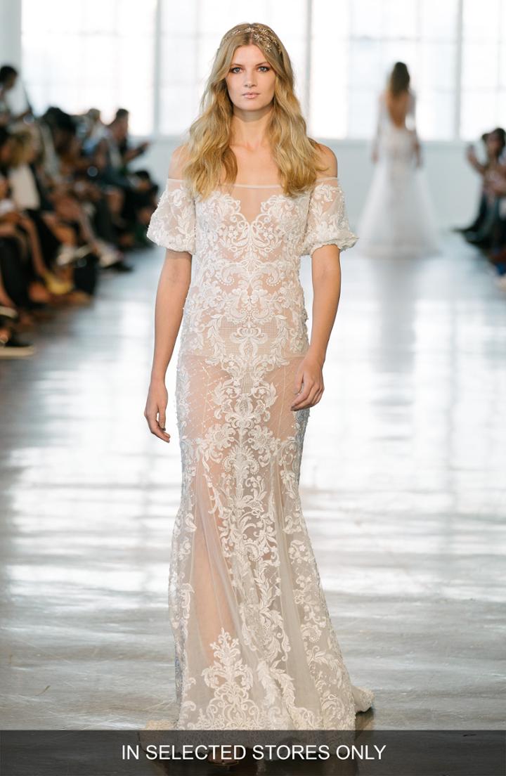Women's Berta Lace Off The Shoulder Mermaid Gown, Size - Ivory