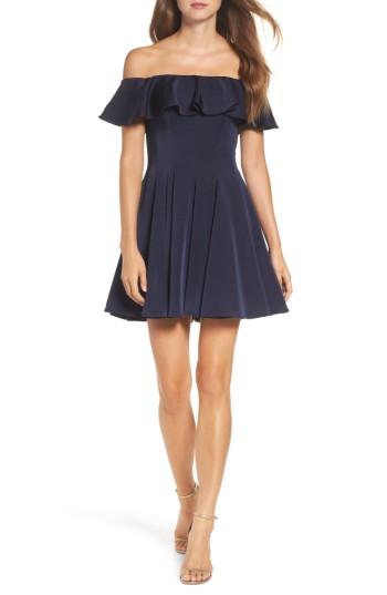 Women's La Femme Ruffle Off The Shoulder Fit & Flare Dress - Blue