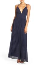 Women's Lulus Plunging V-neck Pleat Georgette Gown - Blue