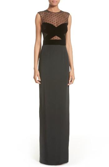 Women's Monique Lhuillier Illusion Bodice Column Gown - Black