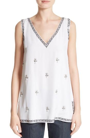 Women's St. John Collection Embellished Silk Chiffon Shell - White