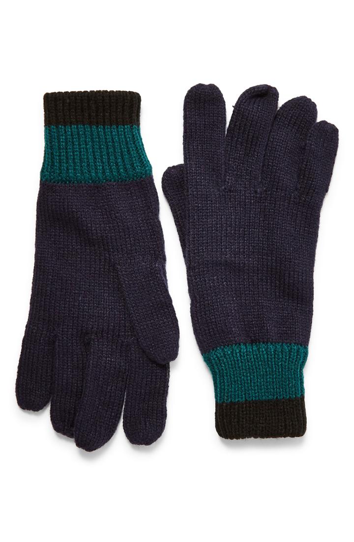 Men's Topman Stripe Cuff Knit Gloves - Blue
