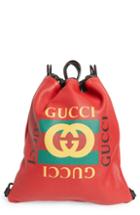 Gucci Logo Drawstring Leather Backpack -