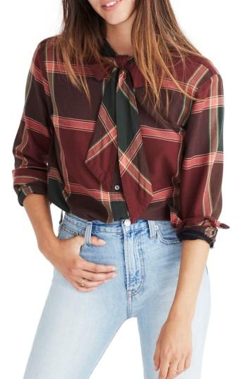 Women's Madewell Plaid Tie Neck Shirt - Red