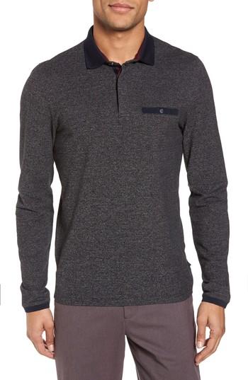 Men's Ted Baker London Chella Trim Fit Long Sleeve Polo (s) - Black