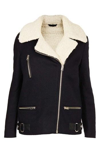 Topshop Wool Biker Jacket