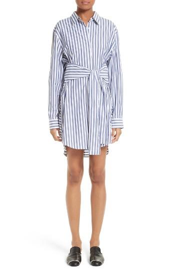 Women's T By Alexander Wang Stripe Tie Front Shirtdress - White
