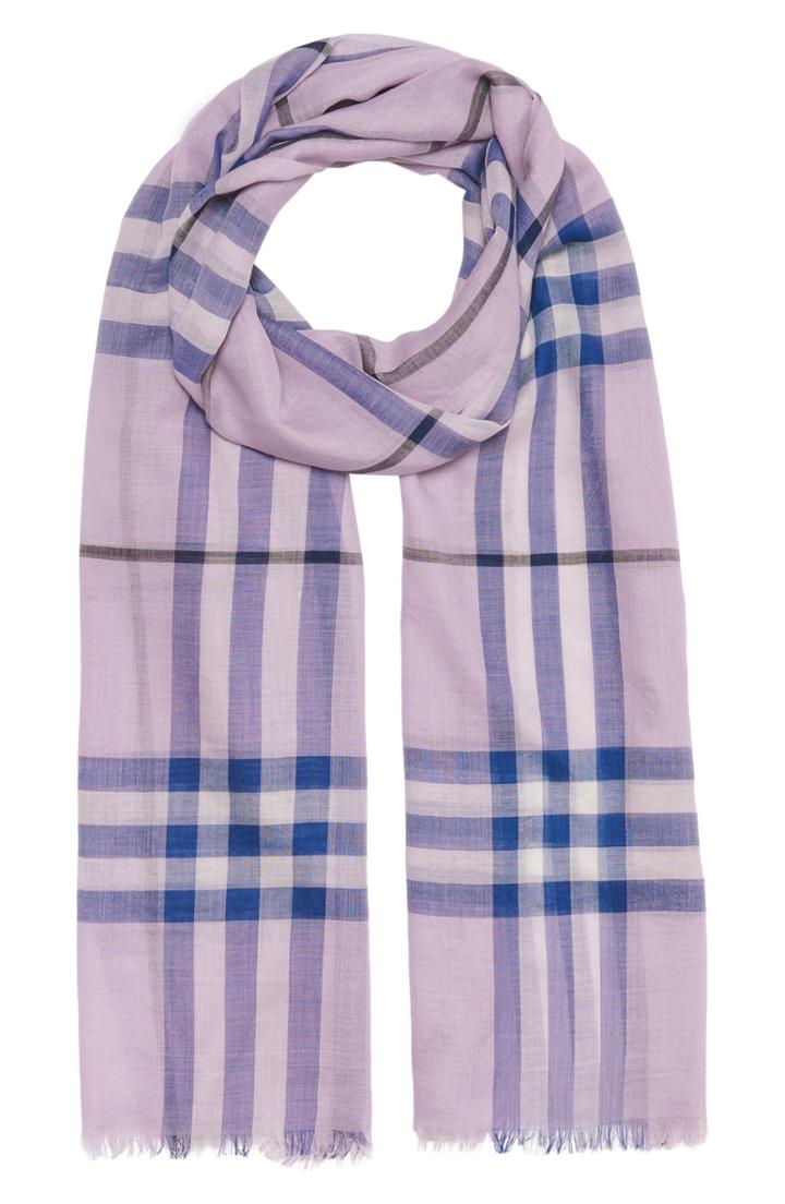 Women's Burberry Giant Check Gauze Wool & Silk Scarf, Size - Pink