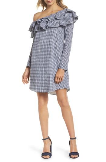Women's Adelyn Rae Gingham One-shoulder Ruffle Dress - Blue
