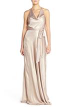 Women's Nouvelle Amsale 'liane' Liquid Chiffon Draped Halter Gown - Pink