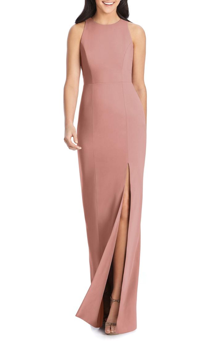 Women's Dessy Collection Sleeveless Crepe Gown (similar To 14w) - Pink