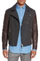 Men's Eleventy Leather & Flannel Moto Jacket R Eu - Grey