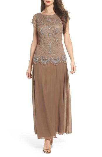 Women's Pisarro Nights Embellished Mock Two-piece Gown - Brown