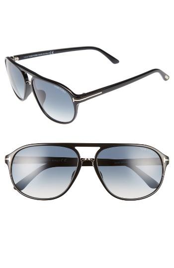 Women's Tom Ford Jacob 61mm Special Fit Aviator Sunglasses - Shiny Black/ Gradient Green
