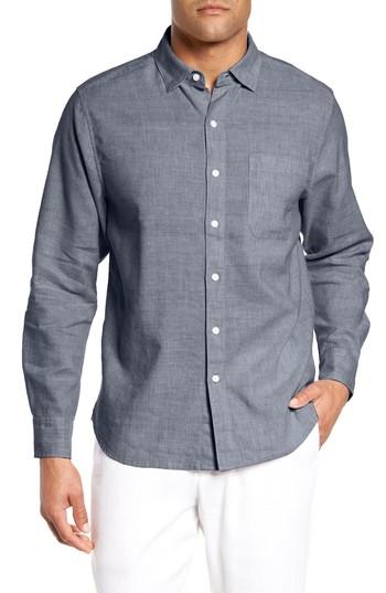 Men's Tommy Bahama Lanai Tides Regular Fit Linen Blend Sport Shirt, Size - Blue