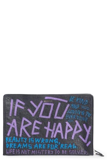 Balenciaga Bazar Graffiti Leather Pouch - Black
