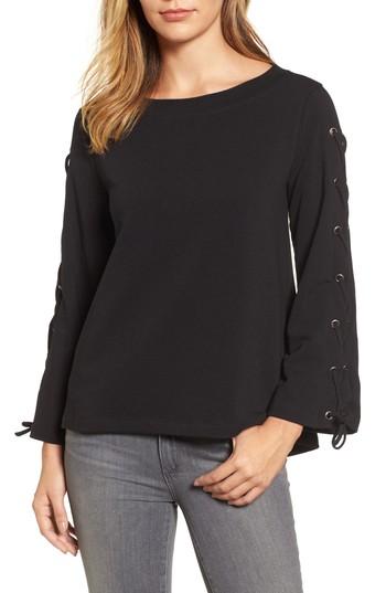 Women's Halogen Wide Neck Lace-up Sleeve Top