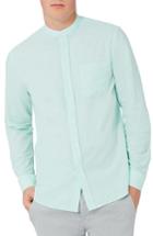 Men's Topman Band Collar Slub Woven Shirt - Green