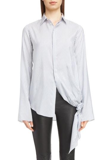 Women's Loewe Stripe Tie Hem Silk Shirt - Blue