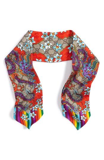 Women's Gucci Gg Dragon Rainbow Skinny Silk Scarf, Size - Beige