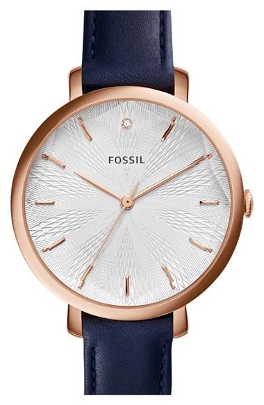 Women's Fossil 'jacqueline' Round Leather Strap Watch, 36mm