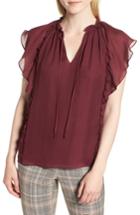 Women's Nordstrom Signature Flutter Sleeve Silk Top - Burgundy