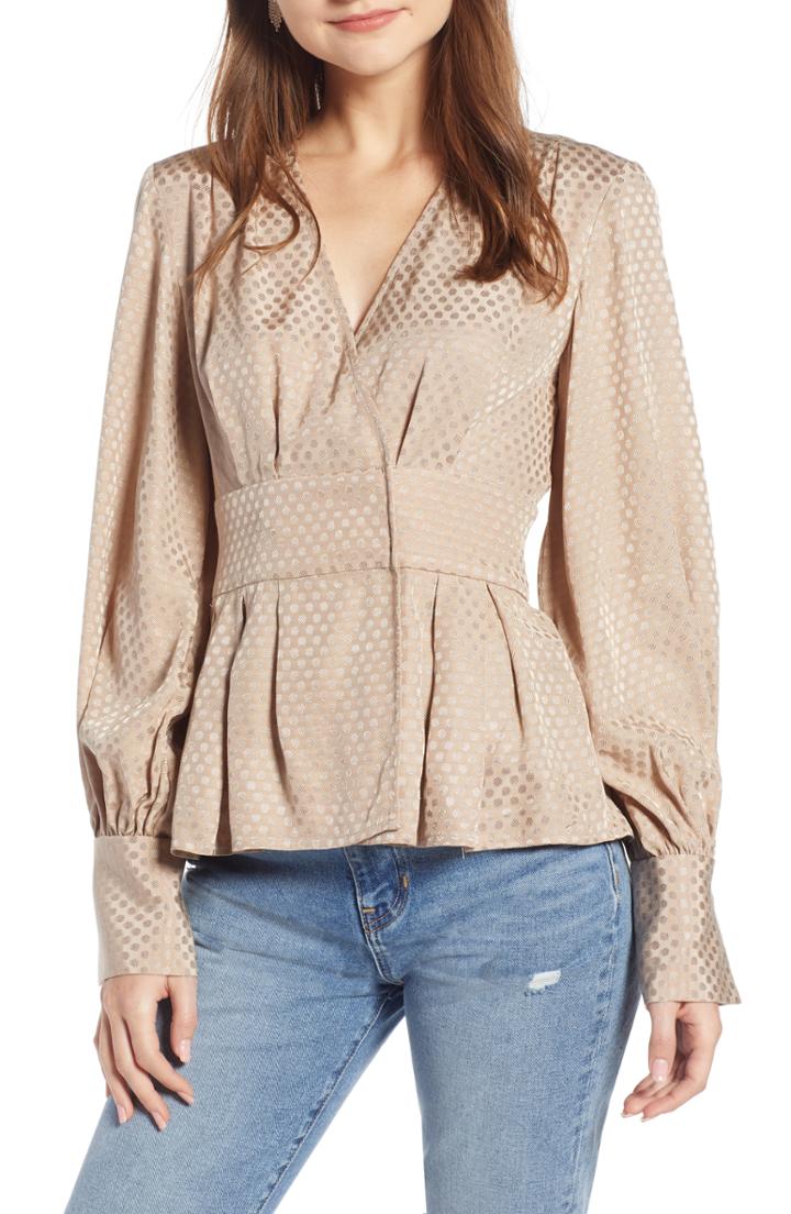 Women's Something Navy Waist Detail Jacquard Top, Size - Brown