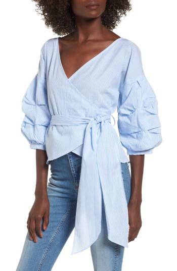 Women's Socialite Bubble Sleeve Wrap Top - Blue