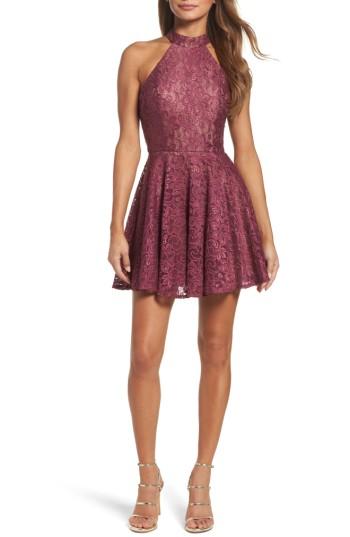 Women's La Femme Lace Halter Style Dress - Pink