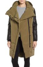 Women's Lamarque Oversize Down Coat With Leather Trim - Green