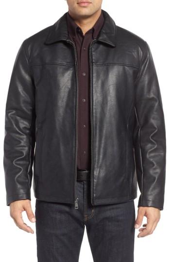 Men's Cole Haan Collared Open Bottom Faux Leather Jacket - Black