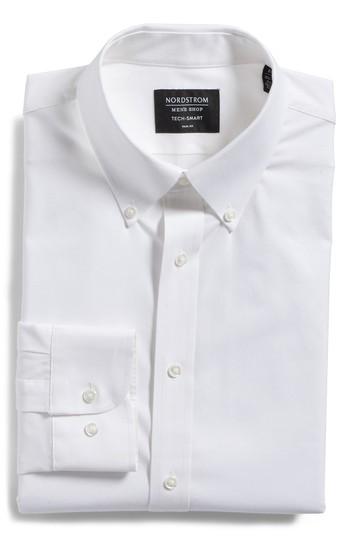Men's Nordstrom Men's Shop Tech-smart Trim Fit Solid Dress Shirt - 32/33 - White