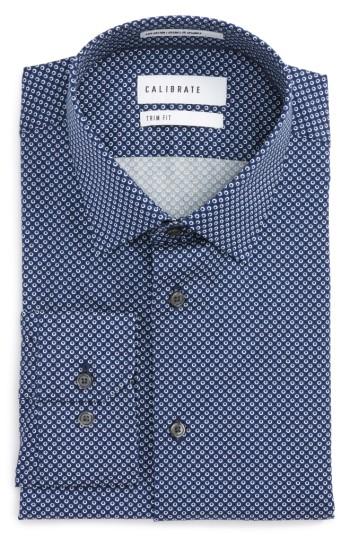 Men's Calibrate Trim Fit Dot Dress Shirt 34/35 - Blue