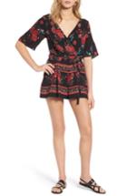 Women's Row A Border Print Faux Wrap Romper - Black