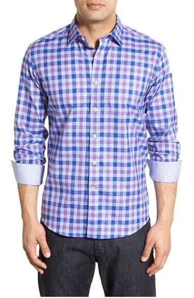 Men's Bugatchi Classic Fit Plaid Sport Shirt, Size - Purple