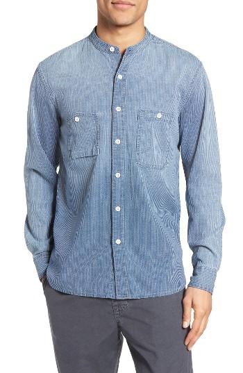 Men's Current/elliott Topanga Stripe Band Collar Shirt