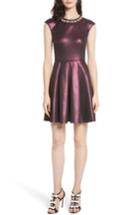 Women's Ted Baker London Ayma Embellished Metallic Fit & Flare Dress - Red