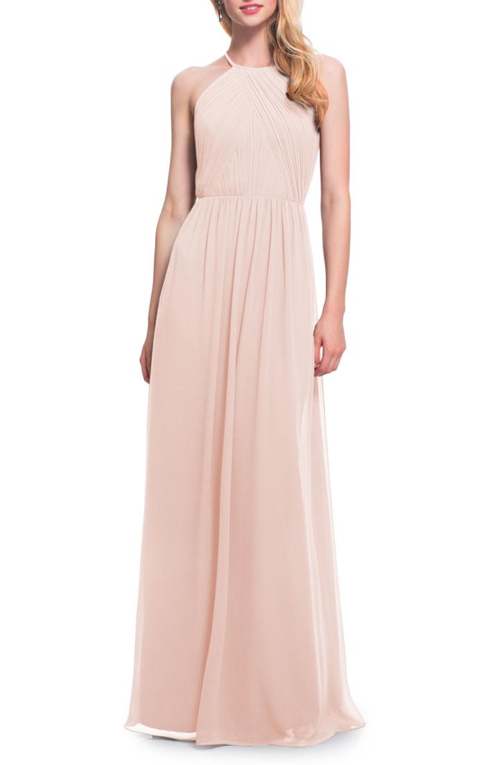 Women's #levkoff Open Back Halter Neck Chiffon Gown (similar To 16w) - Pink