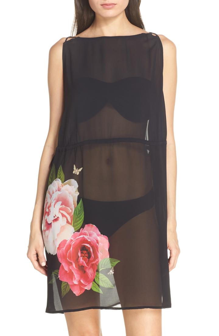 Women's Ted Baker London Velrano Magnificent Sheer Cover-up Dress - Black