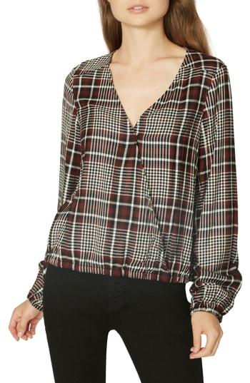 Women's Sanctuary Surplice Plaid Blouson Top, Size - Red