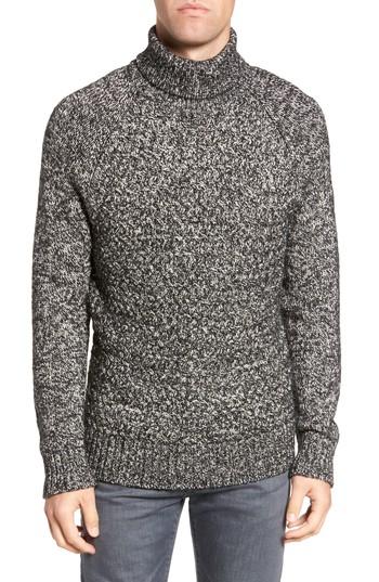 Men's French Connection Marled Cable Knit Turtleneck Sweater - Black