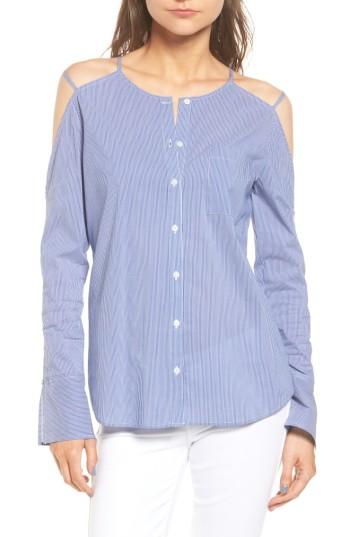 Women's Trouve Cold Shoulder Poplin Top - Blue