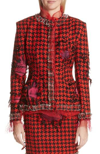 Women's Dilara Findikoglu Prime Minister Houndstooth Wool Jacket - Red