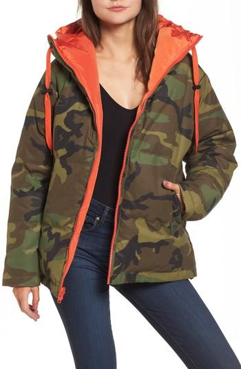 Women's Kendall + Kylie Reversible Puffer Jacket - Orange