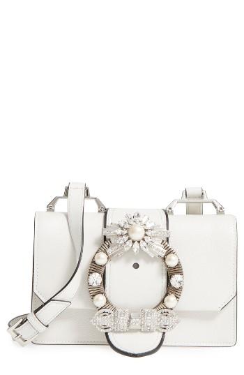 Miu Miu Madras Crystal Embellished Leather Shoulder Bag - Pink