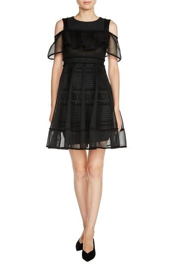 Women's Maje Rosalie Ruffle Mesh Dress - Black