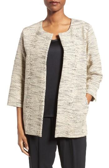 Women's Eileen Fisher Cotton Blend Round Neck Jacket, Size - White