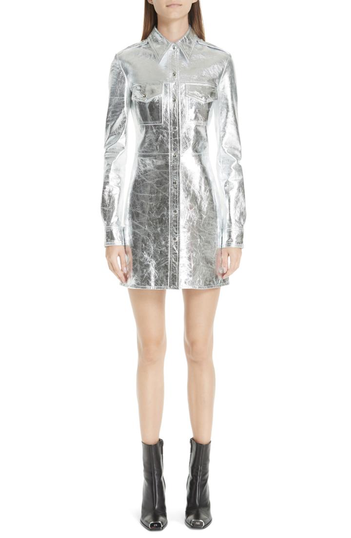 Women's Calvin Klein 205w39nyc Metallic Leather Western Shirtdress Us / 40 It - Metallic