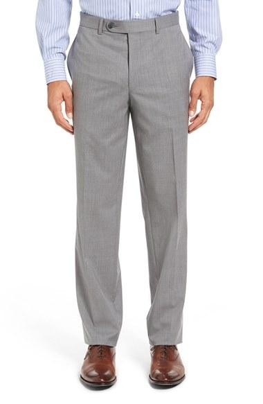Men's David Donahue Ryan Fit Wool Trousers, Size 34r - Grey